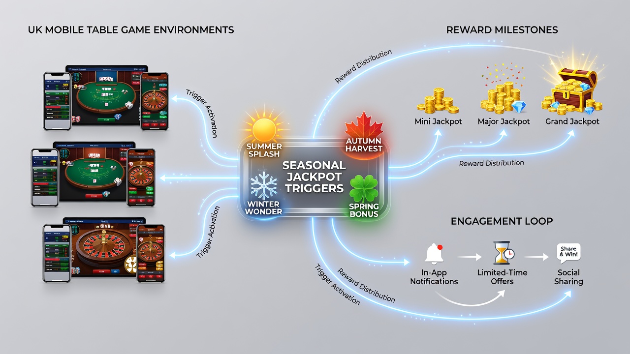Diagram showing player navigation flow through seasonal jackpot features in mobile casino apps
